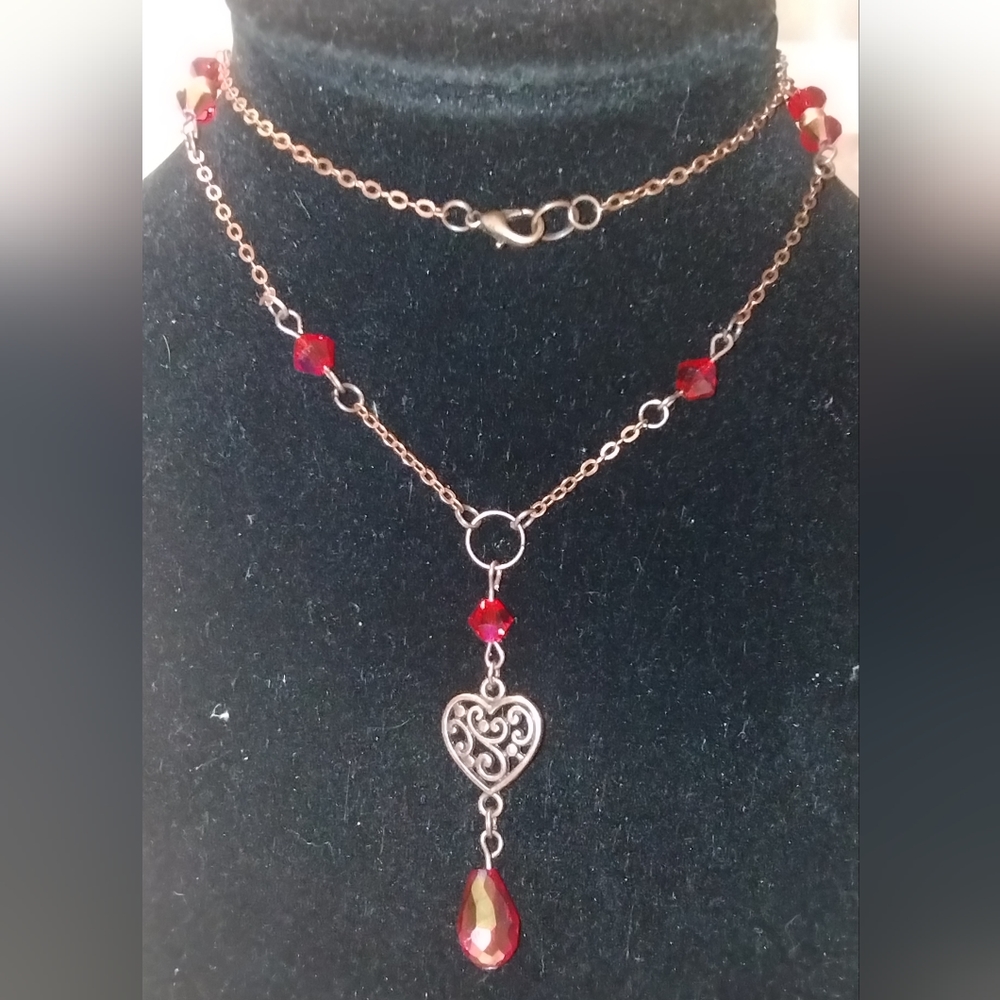 Ruby Red And Copper Heart Necklace - image 3
